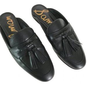 Sam Edelman Women’s Paris Black Leather Tassel Almond Toe Mules Slide On Sz 7.5